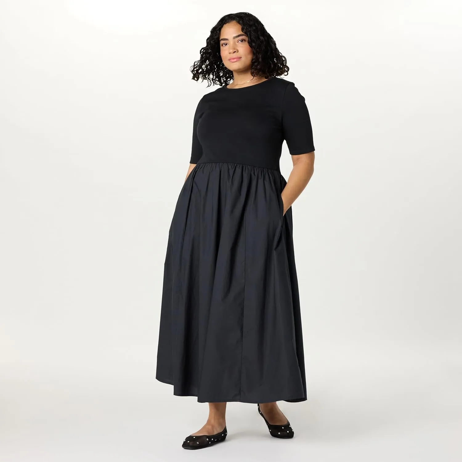 The Drop Women's Barrett Short Sleeve Mixed Media Dress