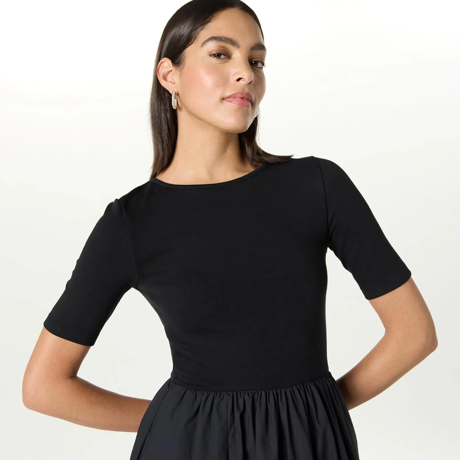 The Drop Women's Barrett Short Sleeve Mixed Media Dress