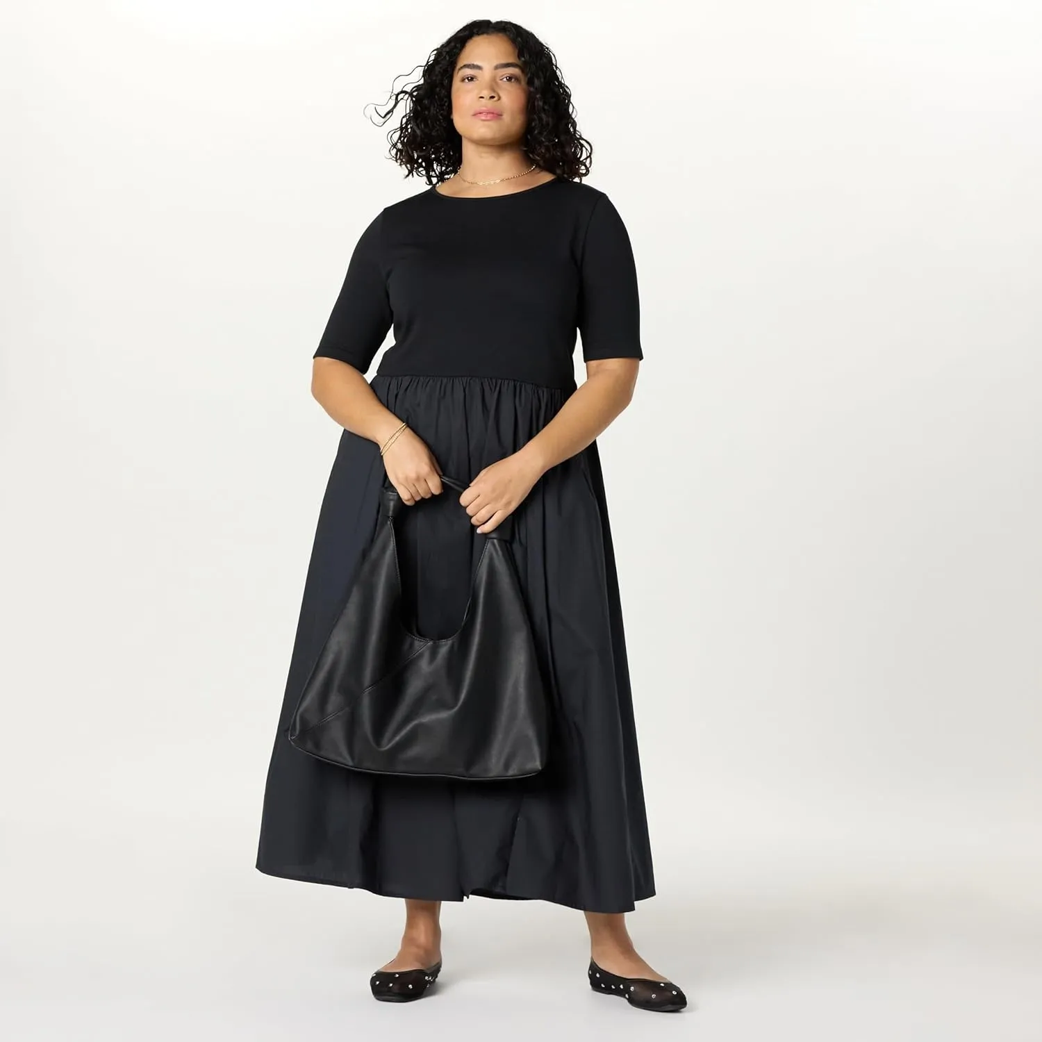 The Drop Women's Barrett Short Sleeve Mixed Media Dress