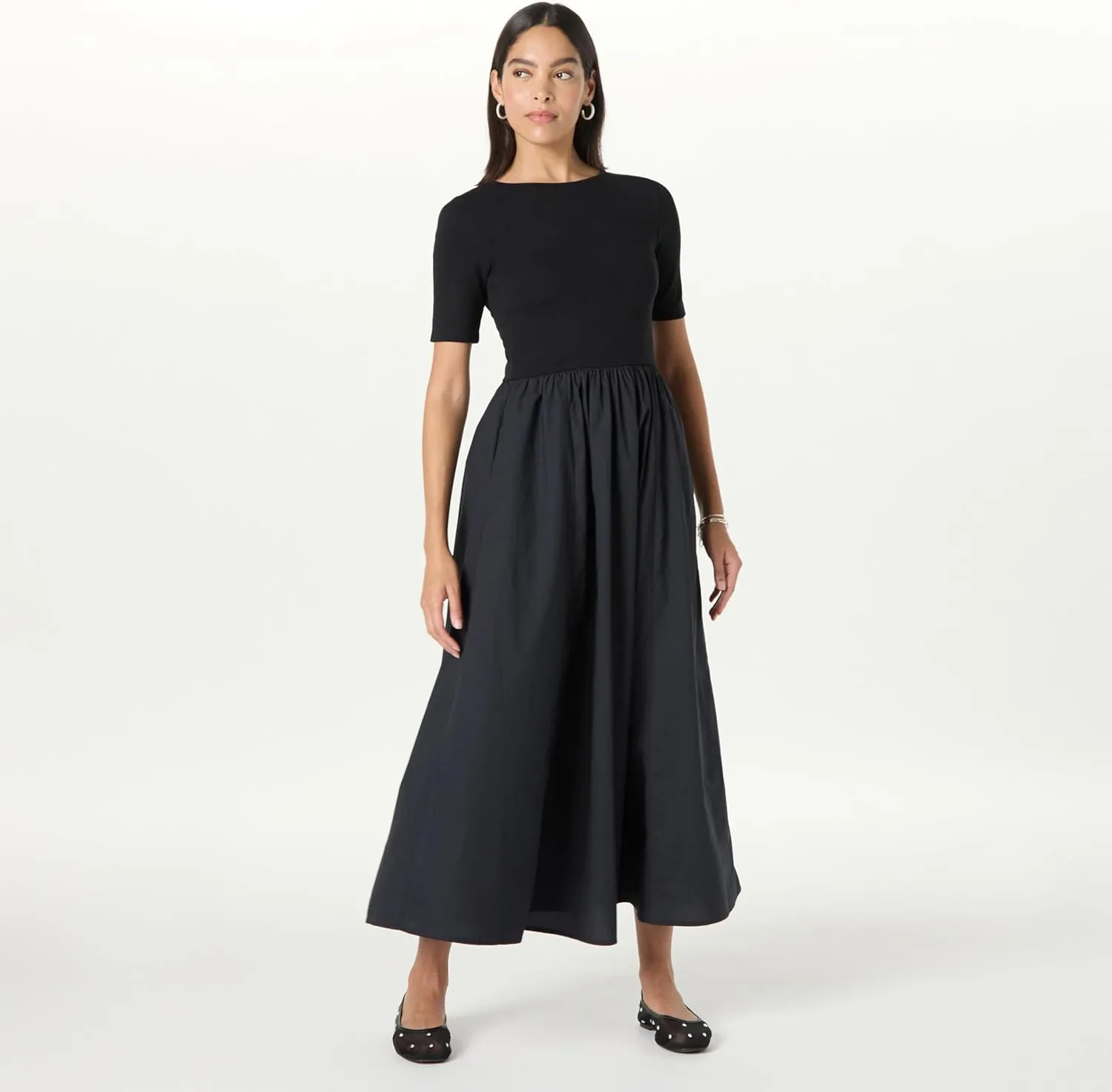 The Drop Women's Barrett Short Sleeve Mixed Media Dress