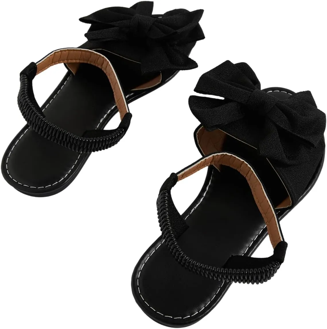 Verdusa Women's Coquette Bowknot Ankle Strap Leather Sandals Holiday Beach Flat Sandals