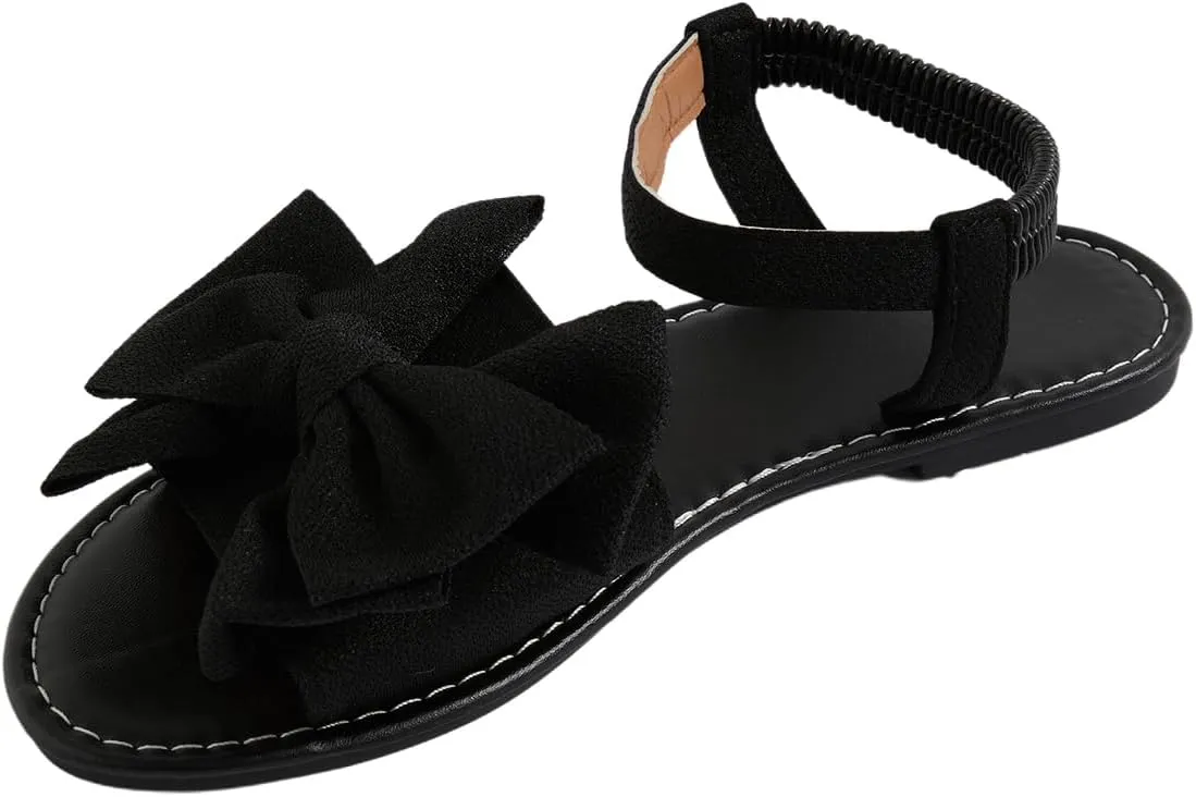 Verdusa Women's Coquette Bowknot Ankle Strap Leather Sandals Holiday Beach Flat Sandals