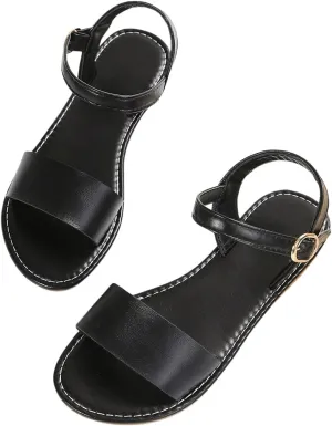 Verdusa Women's One Band Ankle Strap Flat Sandals Open Toe Walking Shoes