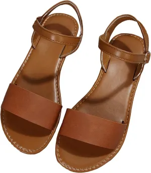 Verdusa Women's One Band Ankle Strap Flat Sandals Open Toe Walking Shoes