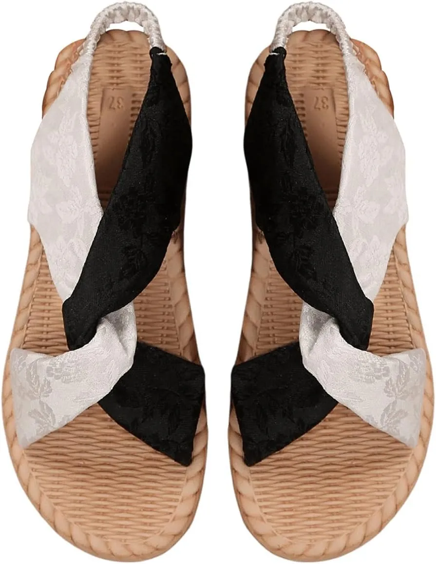 Verdusa Women's Open Toe Elastic Ankle Strap Flat Sandals Summer Shoes