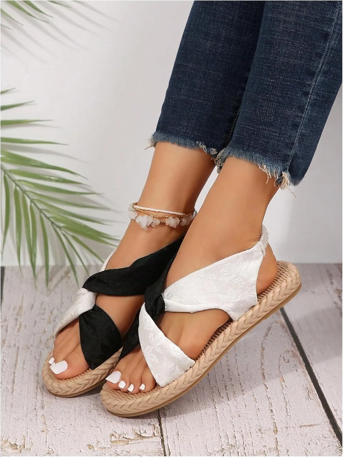 Verdusa Women's Open Toe Elastic Ankle Strap Flat Sandals Summer Shoes