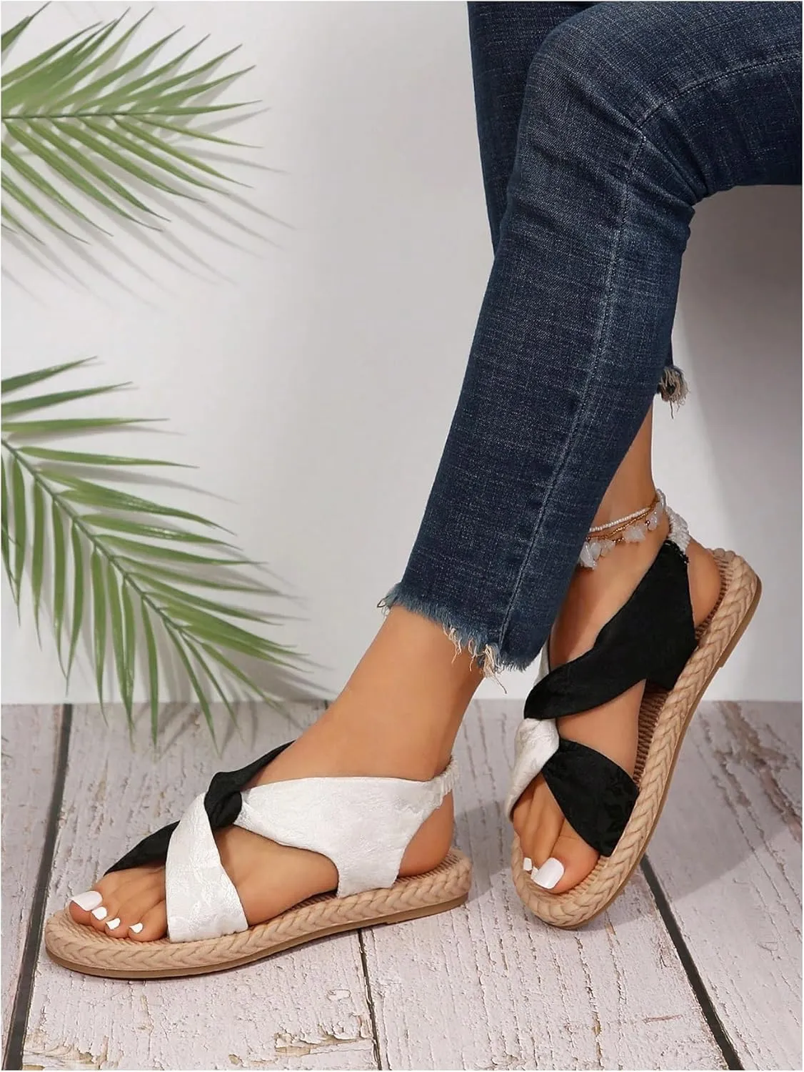 Verdusa Women's Open Toe Elastic Ankle Strap Flat Sandals Summer Shoes