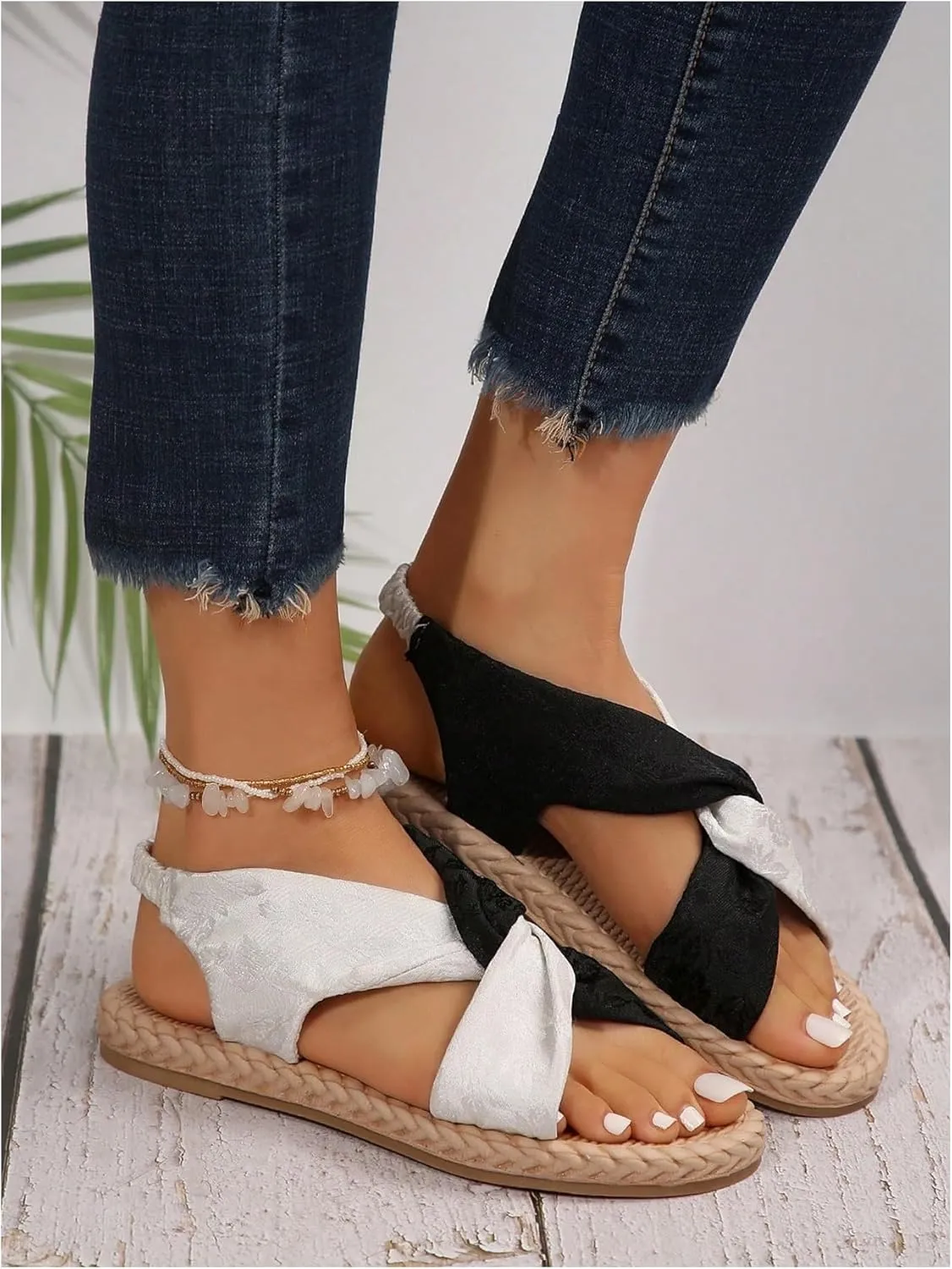 Verdusa Women's Open Toe Elastic Ankle Strap Flat Sandals Summer Shoes