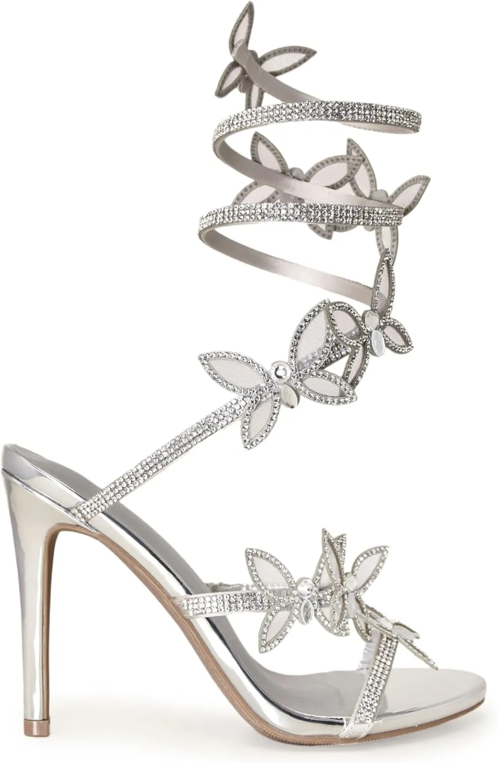 Wild Diva Women's Berlin-527 Diamante Butterfly Detail Wrap Around Rhinestone Strap Stiletto Heel Sandal
