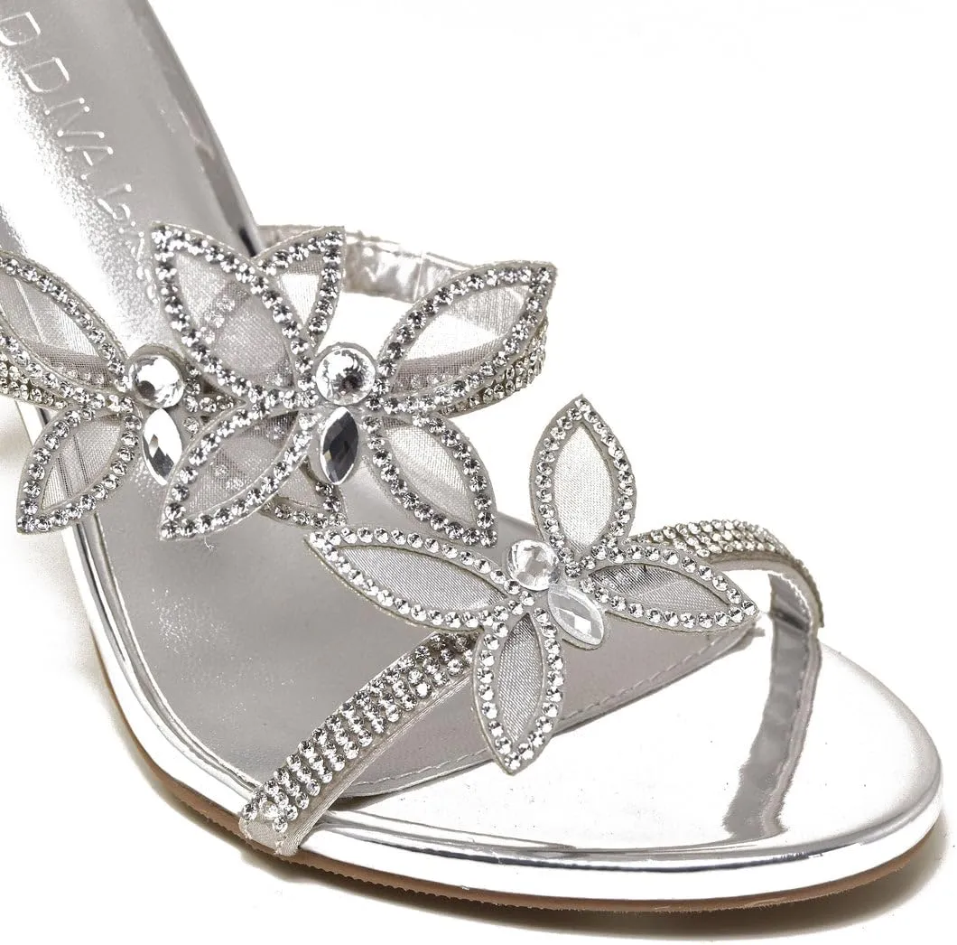 Wild Diva Women's Berlin-527 Diamante Butterfly Detail Wrap Around Rhinestone Strap Stiletto Heel Sandal