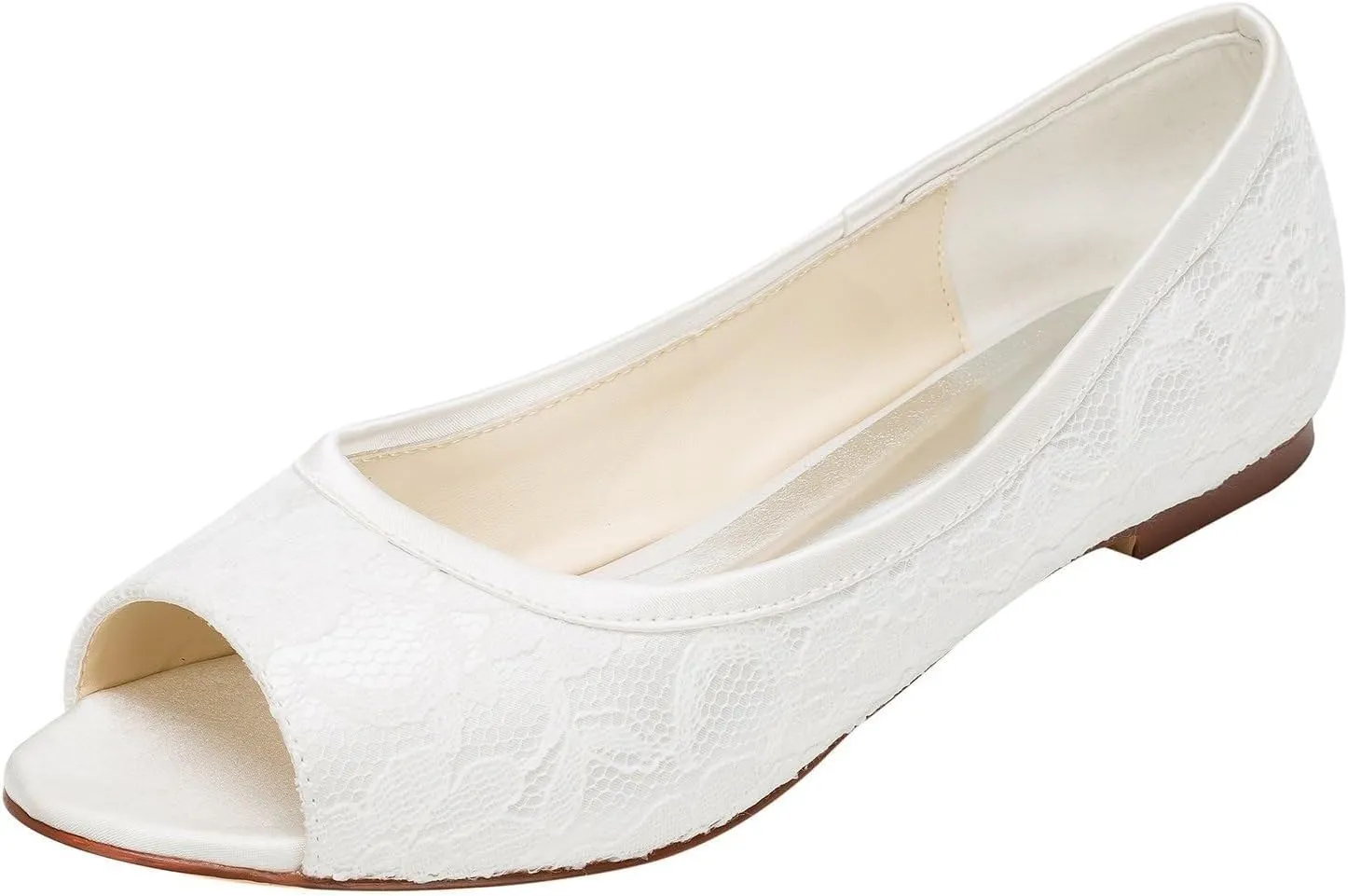 Women Pointed Toe Satin Wedding Flats for Bride Comfortable Lace Bridal Shoes Evening Prom Party Dress Open Toe Shoes Sandals