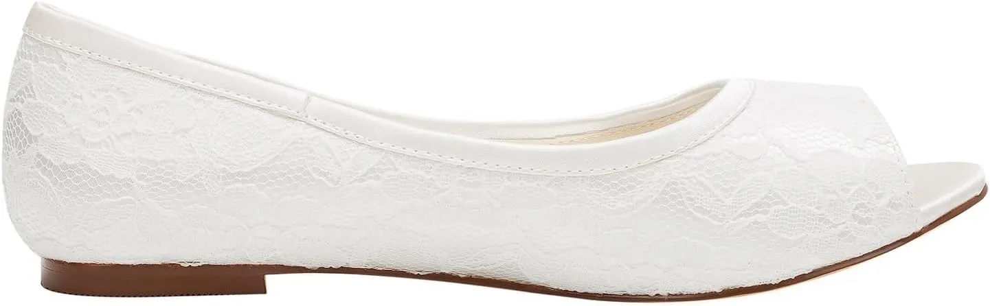 Women Pointed Toe Satin Wedding Flats for Bride Comfortable Lace Bridal Shoes Evening Prom Party Dress Open Toe Shoes Sandals