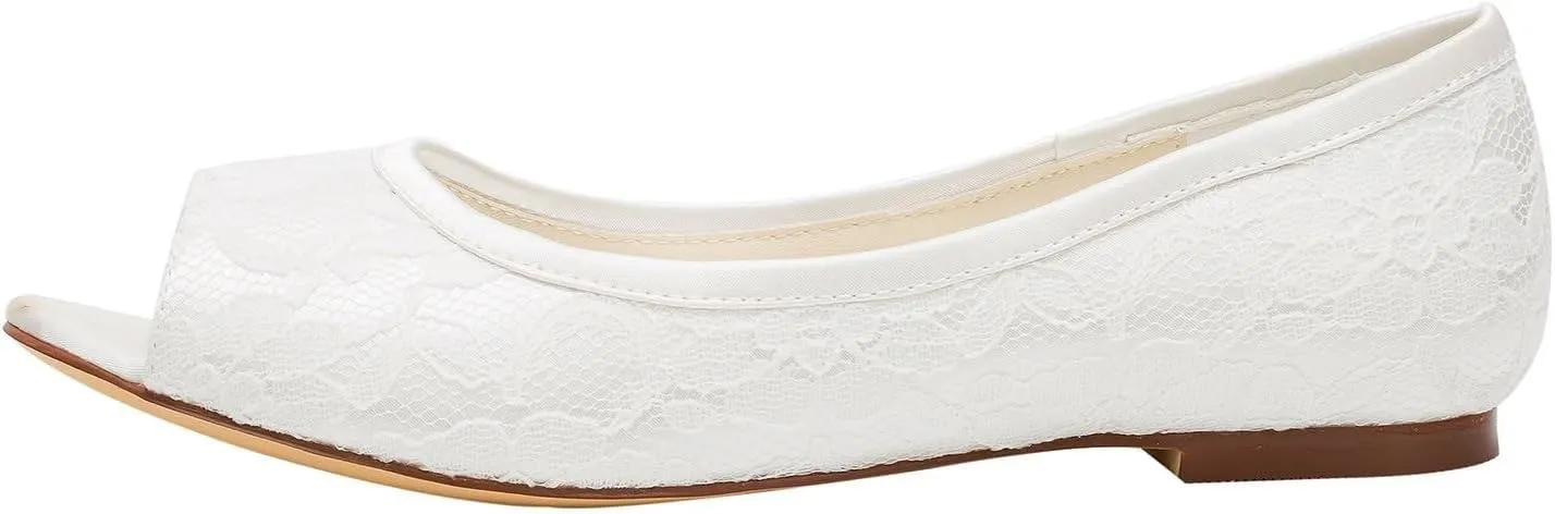Women Pointed Toe Satin Wedding Flats for Bride Comfortable Lace Bridal Shoes Evening Prom Party Dress Open Toe Shoes Sandals