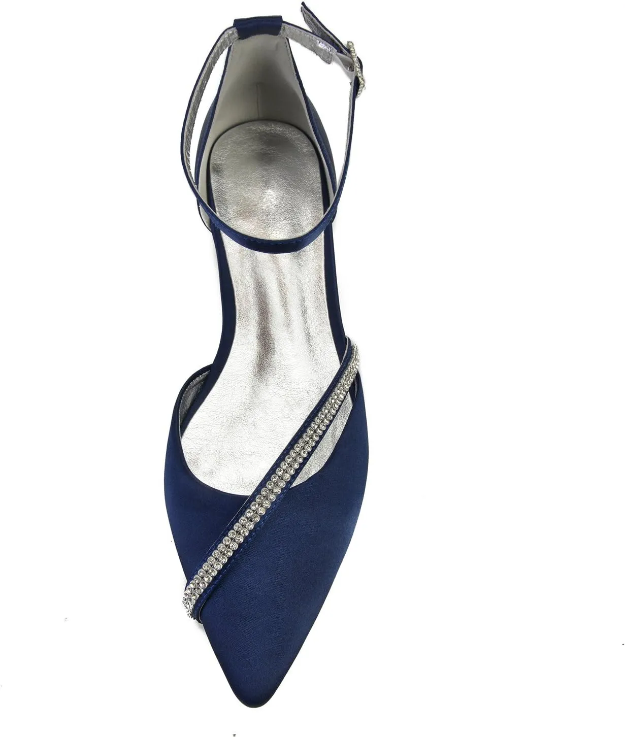 Womens Ballet Flats Pointed Toe Ankle Strap Buckle Satin Low Heel Flat Party Evening Ballerina Dance Shoes