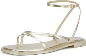 Womens Flats Sandals Square Toe Strappy Ankle Strap Flats