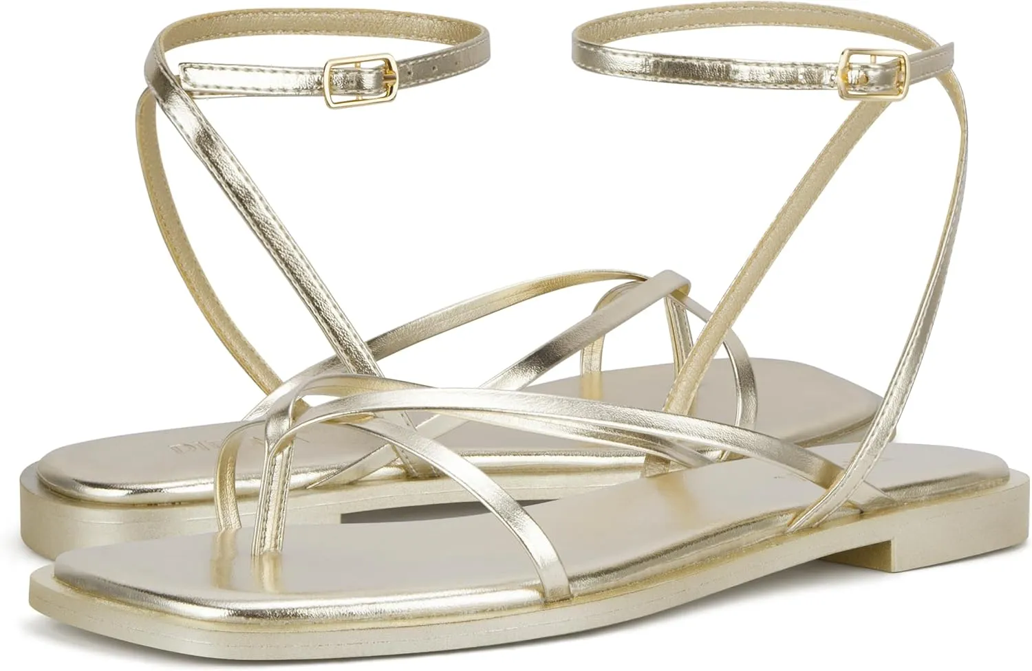 Womens Flats Sandals Square Toe Strappy Ankle Strap Flats