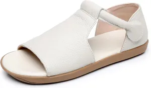 Women's Genuine Leather Round Open Toe Flat Roman Sandals Fashion Hook and Loop Casual Platforms Fisherman Sandals Comfort Softsole Non-Slip Beach Walking Sandal Shoes