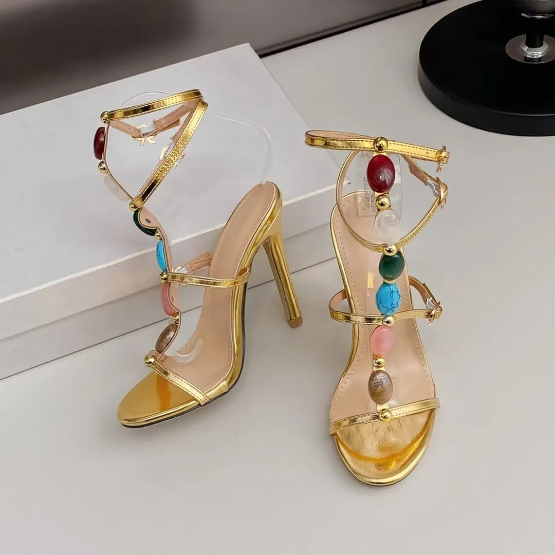 Women's Jeweled Ankle Strap Stiletto Heels Sandals Summer Open Toe Strappy Gladiator Heeled Sandals for Women
