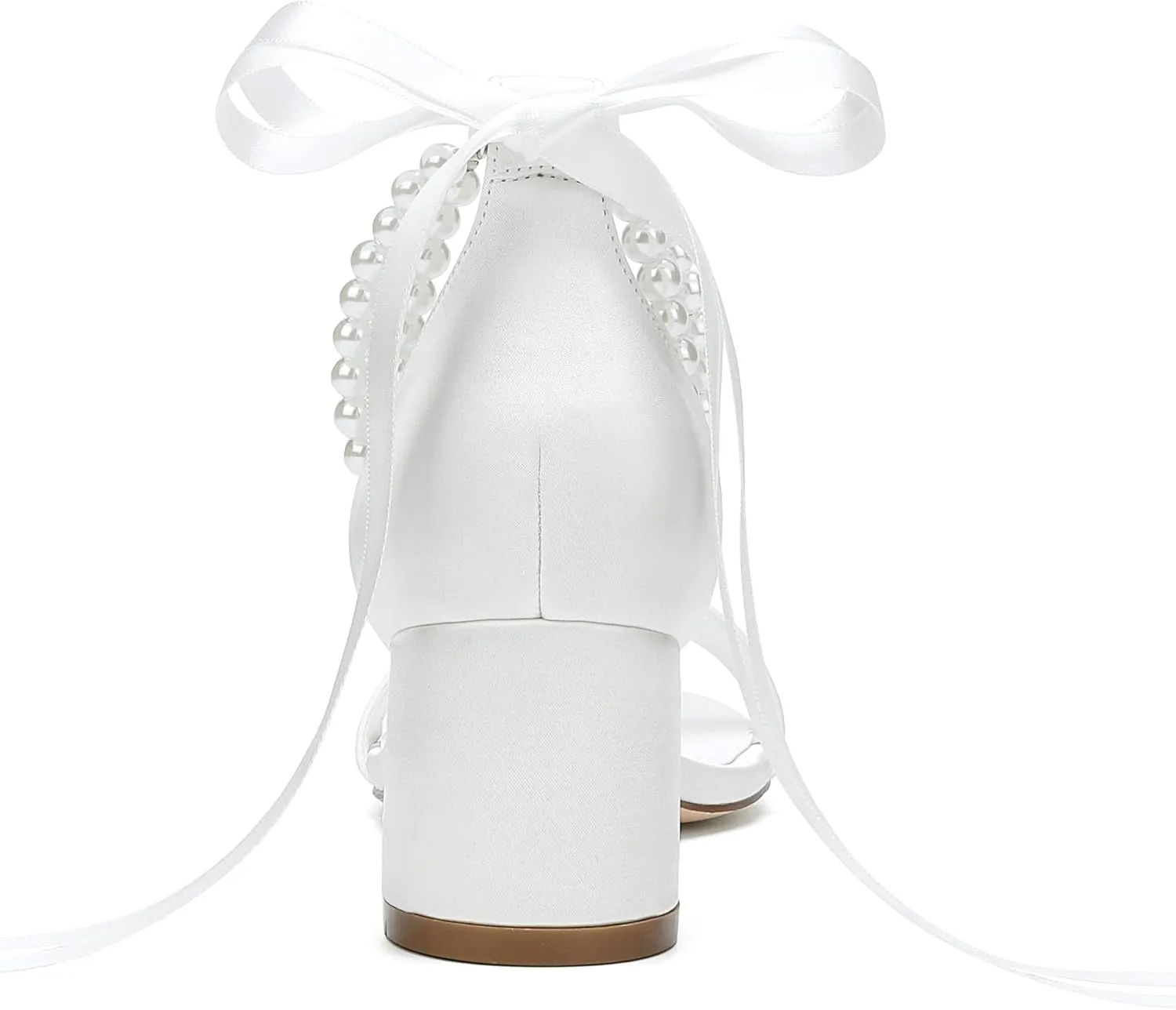 Women's Low Block Chunky Heels Sandals Open Toe Pearls Wedding Heels for Bride Heeled Party Dress Pump Shoes