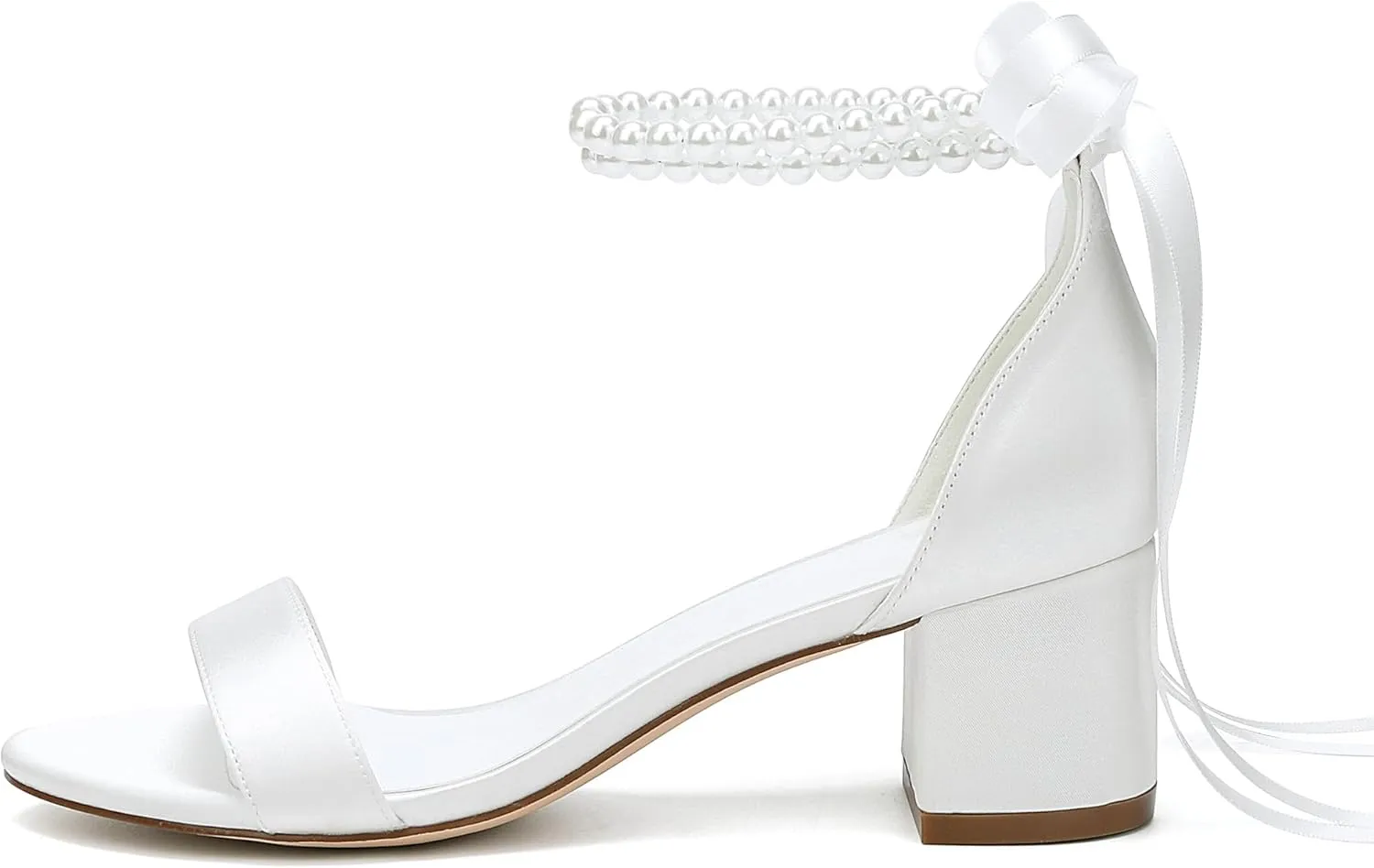 Women's Low Block Chunky Heels Sandals Open Toe Pearls Wedding Heels for Bride Heeled Party Dress Pump Shoes