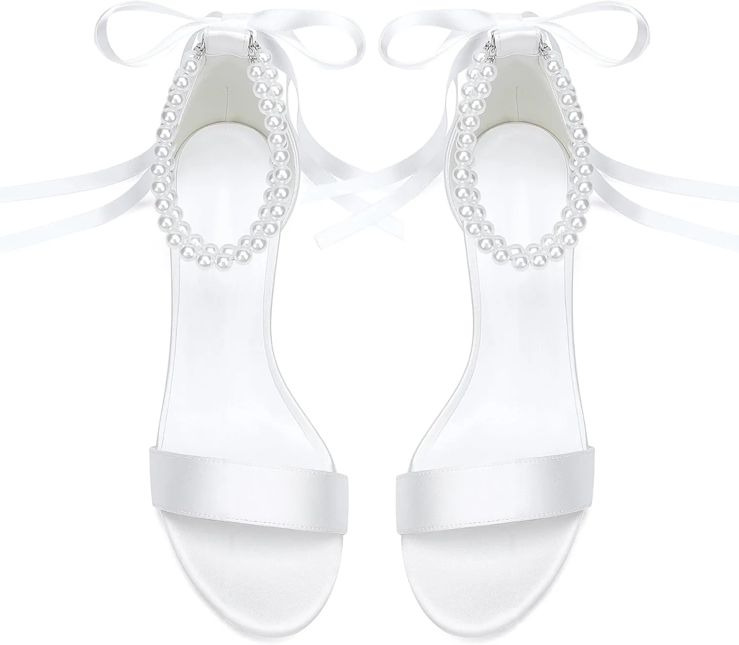 Women's Low Block Chunky Heels Sandals Open Toe Pearls Wedding Heels for Bride Heeled Party Dress Pump Shoes