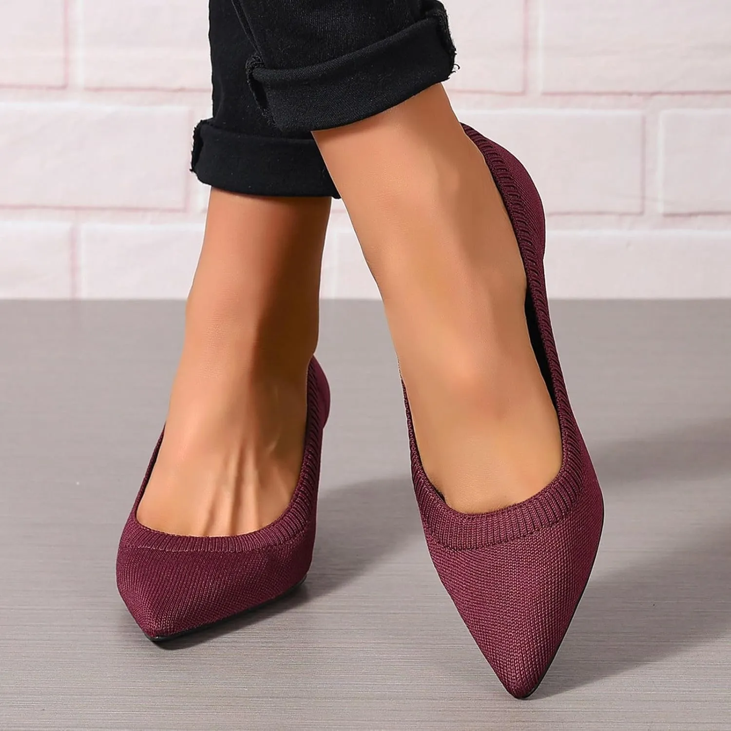 Women's Pumps Kitten Heel Pump Shoes Pointed Toe Knit Comfortable Casual Party Dressy Low Heel Dress Shoes