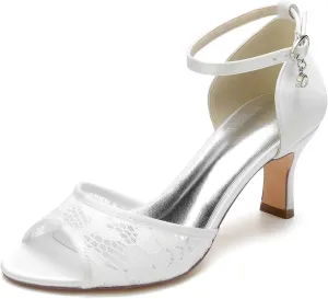 Women's Red Peep Toe Wedding Sandals, Mid Heel, Ankle Strap, Open Toe, Dressy, Flat Sandal
