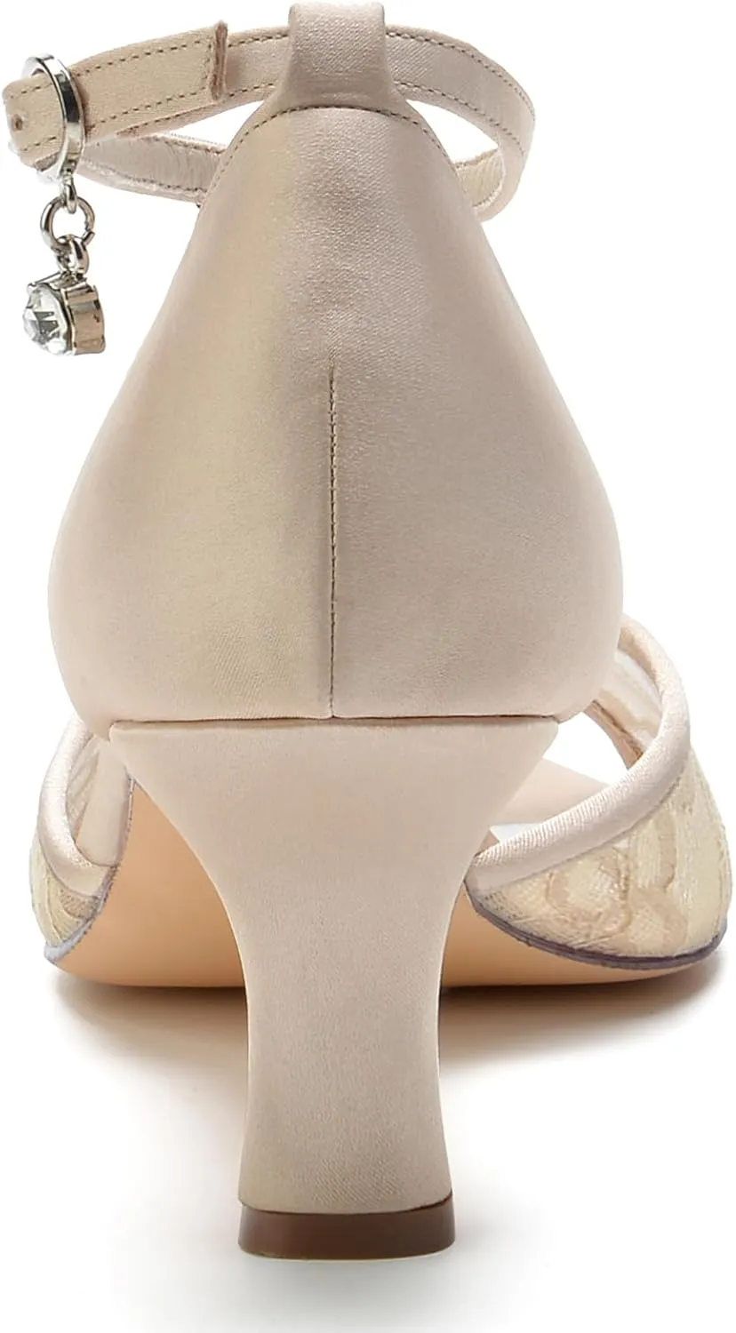 Women's Red Peep Toe Wedding Sandals, Mid Heel, Ankle Strap, Open Toe, Dressy, Flat Sandal
