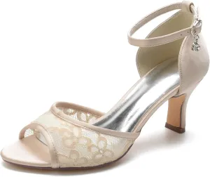 Women's Red Peep Toe Wedding Sandals, Mid Heel, Ankle Strap, Open Toe, Dressy, Flat Sandal