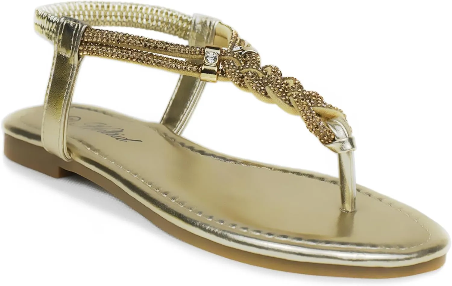 Women's Rhinestone Thong Flat Sandals Elastic Ankle Strap Bohemian Dressy Sandals for Women