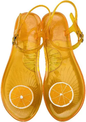 Women's Transparent Fruit Jelly Flat Flip Flops Beach Jelly Sandals Women's Flat Flip Flops Transparent Jelly Sandals (Orange Oranges,8)