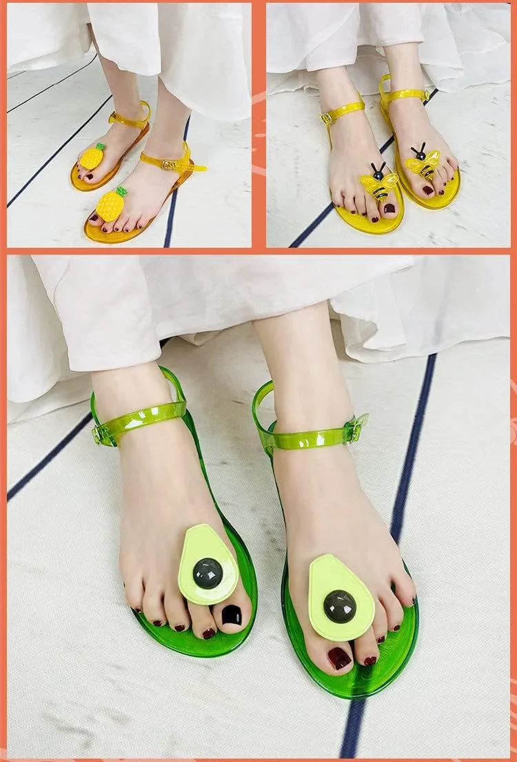 Women's Transparent Fruit Jelly Flat Flip Flops Beach Jelly Sandals Women's Flat Flip Flops Transparent Jelly Sandals (Orange Oranges,8)