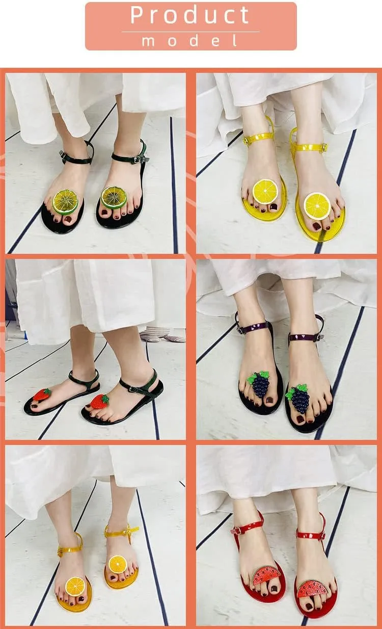 Women's Transparent Fruit Jelly Flat Flip Flops Beach Jelly Sandals Women's Flat Flip Flops Transparent Jelly Sandals (Orange Oranges,8)
